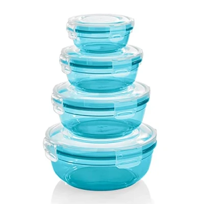 Abbildung von Grizzly 4er Set Frischhaltedosen (0,4L, 0,8L, 1,4L, 2,3L), rund, Kunststoff, 100% luft /wasserdicht, mikrowellengeeignete Vorratsdosen, Petrol