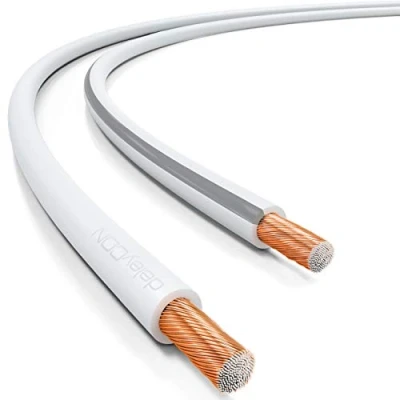 Abbildung von deleyCON 25m Lautsprecherkabel Boxenkabel 2x 1,5mm² Kupferüberzogenes Aluminium CCA Polaritätskennzeichnung 2x48x0,20mm Litze BauPVO/CPR Weiß