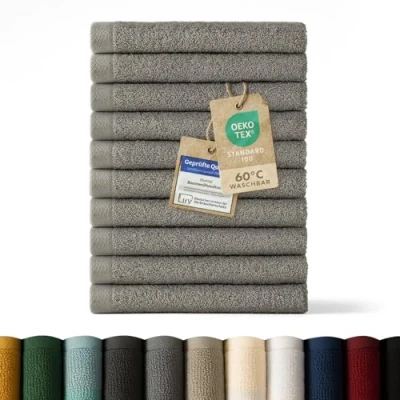 Abbildung von Blumtal Premium Frottier Gästehandtücher Set 12 teilig 100% Baumwolle Oeko TEX zertifiziertes Gästehandtuch 12x (30x30 cm) Ultra saugstarkes Gästetücher waschbar 60 Handtücher Grau