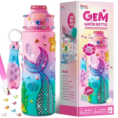 Abbildung von Klever Kits Wasserflaschen zum Bastelset mit für Kinder,Geschenk Mädchen 6 12 Jahre,DIY Trinkflasche Wasserflasche Meerjungfrau Basteln,Kreativ Diamond Painting Geburtstag Geschenk