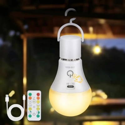 Abbildung von Kimjo Wiederaufladbare Glühbirne mit Batterie Aufladbare Fernbedienung E27 7W Akku USB 3 Farben Dimmbare Timing Funktion Touch Control Outdoor Notlicht