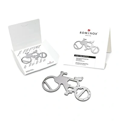 Abbildung von Geschenkartikel: ROMINOX Key Tool Bicycle, 19 Funktionen, Schlüsselanhänger Fahrrad, Mountainbike, Gravel Bike, Edelstahl Multitool inkl. Funktionsbeschreibung, Multifunktionswerkzeug für unterwegs