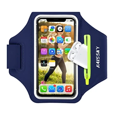 Abbildung von Sportarmband Handy mit KopfhörerTasche,Schweißfest Handytasche Joggen Armtasche Kompatibel iPhone 15/14/13/12/11/11 Pro Max Huawei P40 Pro/Samsung Galaxy S20/S10 für Laufen,Joggen Bis Zu 6.9&quot;