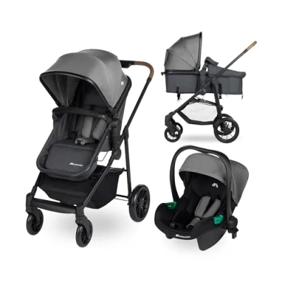 Abbildung von Bebeconfort Haze Trio, Kinderwagen 3 in 1 Komplettset, 04 Jahre, max. 22 kg, 2 Sitzeinheit, wendbarer und leichter Baby Kinderwagen, i Size Babyschale, kompakt zusammenklappbar, Tinted Stone