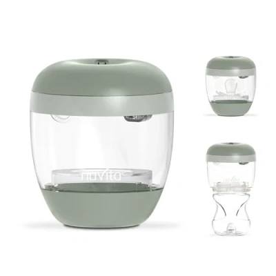 Abbildung von Nuvita 1556 MellyPlus Tragbarer UV Sterilisator für Baby Flaschen, Schnuller und Brustwarzenschutz, tötet 99% der Keime BPA frei Salbei Grün