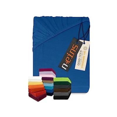 Abbildung von npluseins klassisches Jersey Spannbetttuch vielen Farben + Größen 100% Baumwolle 159.192, 200 x 220 cm, Royalblau