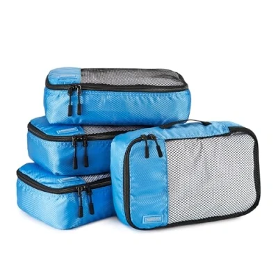 Abbildung von Amazon Basics Packwürfel Set für Koffer, Reise Organizer, Reißverschluss, 4 Teilig, Klein, Himmelblau
