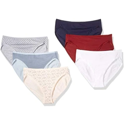 Abbildung von Amazon Essentials Damen Slip Aus Baumwolle Mit Hohem Beinausschnitt (In Übergröße Erhältlich), Atmungsaktiv, 6er Pack, Kühle Farben/Warm, 42