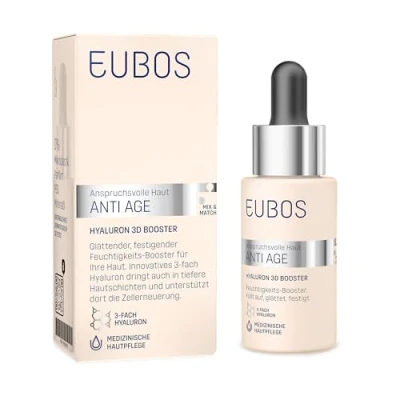 Abbildung von EUBOS ANTI AGE, Hyaluron 3D Booster, Aqua Gel zur Intensivpflege gegen Falten, Für anspruchsvolle Haut, Strafft und revitalisiert die Mit 3 facher Hyaluronsäure, Vegan, 30ml
