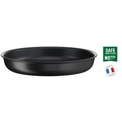 Abbildung von Tefal Ingenio Pfanne 28 cm, Induktion, Antihaftbeschichtung, Kochstartanzeige, stapelbar, spülmaschinengeeignet, Made in France, Eco Resist L3970602, Schwarz