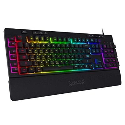 Abbildung von Redragon K512 Shiva US Layout Membran Gaming Tastatur, RGB Beleuchtung, Programmierbare G Tasten, Multi Media Bedienelemente, Integrierte Handballenauflage, QWERTY
