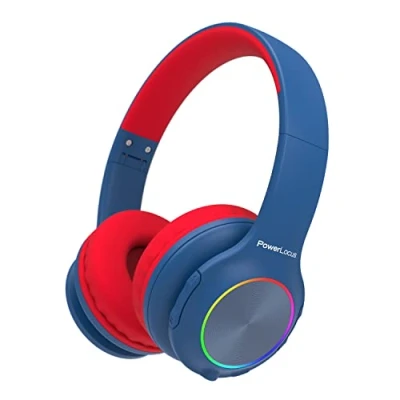 Abbildung von PowerLocus Kinderkopfhörer Bluetooth, Kinder Kopfhörer Kabellos mit LED Leuchten und 94DB Lautstärkebegrenzung, Faltbare Kopfhörer, HD Stereo, Micro SD,Eingebautes Mikrofon für Schule/Laptop/Handy/TV