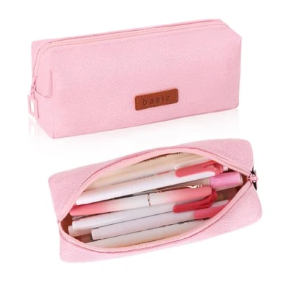 Abbildung von iSuperb Federmäppchen Mädchen Mäppchen Jungen Studenten Federmappe Unisex Stifte Organizer Kosmetiktasche klein Leinen Federtasche für Damen Einschulung Geschenk Schulsachen (Rosa)