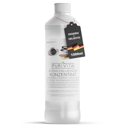 Abbildung von PURIVITA Ultraschallreiniger sehr ergiebiges Konzentrat reinigt Brillen, Schmuck, Zahnersatz, etc. für Ultraschallgeräte &amp; Ultraschallbad Ultrasonic Cleaner 1000 ml