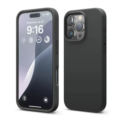 Abbildung von elago Premium Liquid Silikon Hülle Kompatibel mit iPhone 16 Pro Hülle, Ganzkörper Handyhülle, Stoßfest, Schlanke Kratzfester weicher Mikrofaser Innenfutter, 6.3 Zoll (Schwarz)
