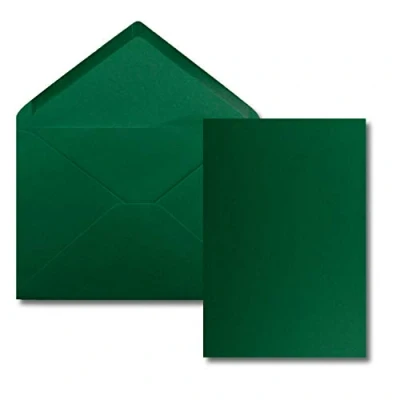 Abbildung von 50 Stück Karte mit Umschlag Set Einzel Karten Din A5 14,8 x 21 cm dunkelgrün Brief Umschlägen C5 15,4 22 Nassklebung
