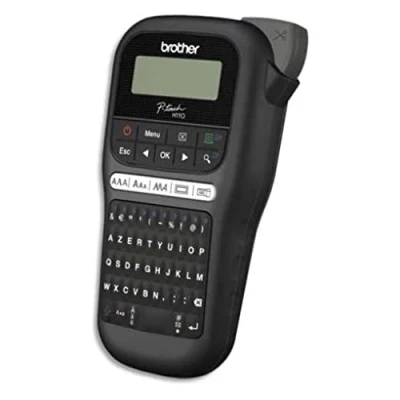 Abbildung von Brother PT H110 Etikettierer, tragbar, lustig und kompakt, ideal für den Einsatz im Büro, mit 1 TZE Band schwarz/weiß, 12 mm