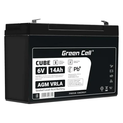 Abbildung von Green Cell AGM 6V 14Ah Akku VRLA Blei Batterie Bleiakku Ersatzakku Gelakku Akkubatterie Zyklenfest Unbemannt Spielzeug Elektro Alarm Notstrom Kinderfahrzeuge Kinder Quad, Schwarz