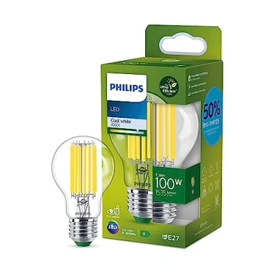 Abbildung von Philips LED Classic ultraeffiziente E27 Lampe, mit Energieeffizienzklasse A, ersetzt 100W, klar, kaltweiß