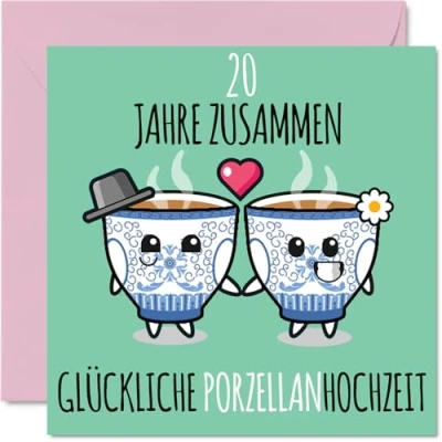 Abbildung von Stuff4 20. Hochzeitstag Karte Liebe 20 Jahre Zusammen Porzellan Hochzeit Jahrestag Geschenke für Freunde Familie vom Freundinnen Kollegen, 145mm Glückwunschkarten
