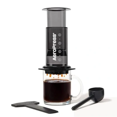 Abbildung von AeroPress Clear Schwarze Kaffeepresse 3 in 1 Kaffeemaschine kombiniert French Press &amp; Espresso Vollmundiger Kaffee ohne Bitterkeit Tragbare Mini für Camping Reisen, Schwarz