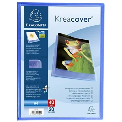 Abbildung von Exacompta 5722E Sichtmappe (PP 500µ mit 20 Hüllen Krea Cover Chromaline, für Format DIN A4, 21 x 29,7 cm, transparent) 1 Stück Blau