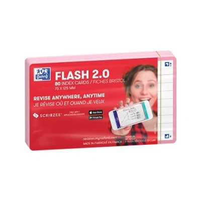 Abbildung von Oxford FLASH 2.0 Karteikarten A7, Lernkarten, 75x125mm, liniert, pink, 80 Blatt