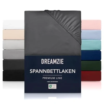 Abbildung von Dreamzie Spannbetttlaken 180x200 cm Hoher Steg bis 33 100% Mikrofaser Dunkelgrau Schadstoffgeprüft (Oeko TEX), Bettlaken mit Gummizug