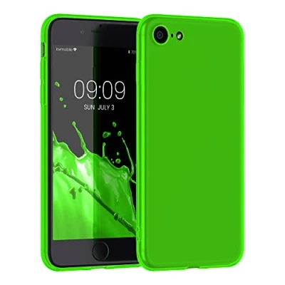 Abbildung von kwmobile Hülle kompatibel mit Apple iPhone SE (2022) / (2020) 8 7 weiches TPU Silikon Case Cover geeignet für kabelloses Laden Neon Grün