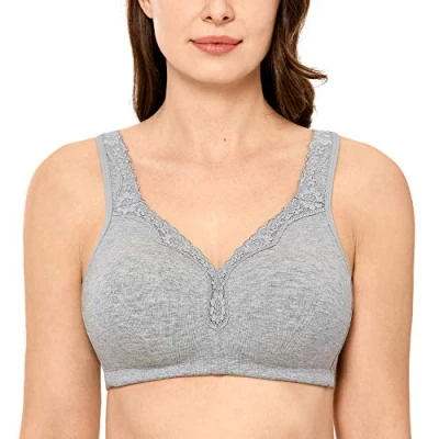Abbildung von DELIMIRA Damen Cotton BH Ohne Bügel Baumwolle Große Größen Vollschalen Polster Grau 85E