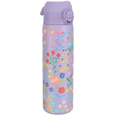 Abbildung von Ion8 Vakuumisolierte Edelstahl Trinkflasche, 500 ml, Auslaufsicher, Einhandöffnung, Sichere Verriegelung, Spülmaschinenfest, Tragegriff, Leicht zu Reinigen, Langlebig &amp; Kratzfest, Helles Blumenmuster