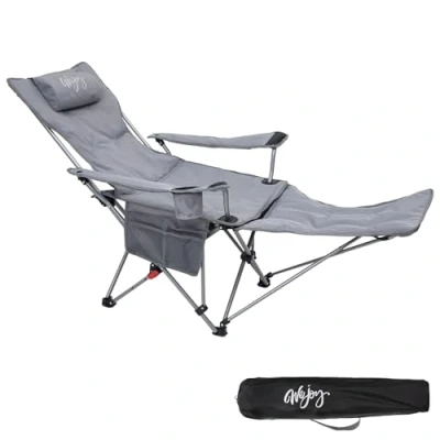 Abbildung von #WEJOY 2 in 1 Campingstuhl Faltbar mit Fußstütze, Gepolstert Liegestuhl Verstellbarer Rückenlehne, Relaxsessel Liege Getränkehalter, für Outdoor Camping Grau
