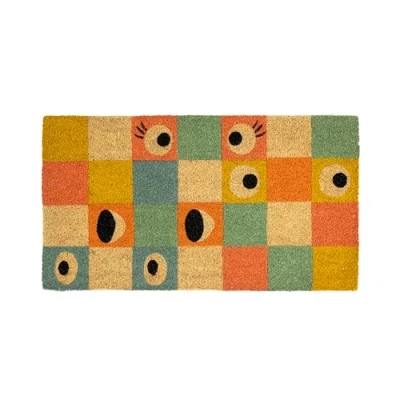 Abbildung von Fisura Originelle Fußmatte “Augen aus Kokosfaser mit Rutschfester PVC Unterseite. für den Hauseingang. Karierte Fußmatte. Handbemalt. Maße: 70 cm x 40