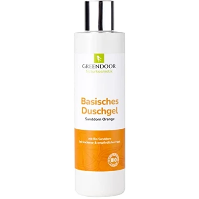 Abbildung von GREENDOOR Basisches Natur Duschgel Bio Sanddorn Orange 250ml, biologisch abbaubar, vegan, Naturkosmetik ohne Sulfate Silikon Parabene, natürlich, outdoor geeignet