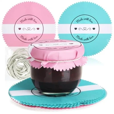 Abbildung von com four® 30x Schmuckdeckchen für Einmachgläser Marmeladen Deckchen mit Gummis Deko Gläserdeckchen zum Dekorieren von Marmeladengläsern (30 Stück pink/türkis)
