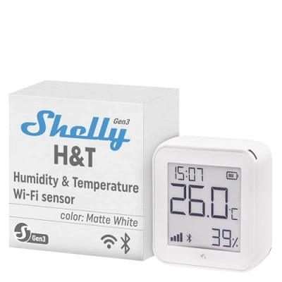 Abbildung von Shelly H&amp;T Gen3 Weiß WLAN und Bluetooth Intelligenter Thermometer Hygrometer Temperatur &amp; Luftfeuchtigkeitssensor mit APP iOS Android Datenspeicherung Lange Batterielebensdauer