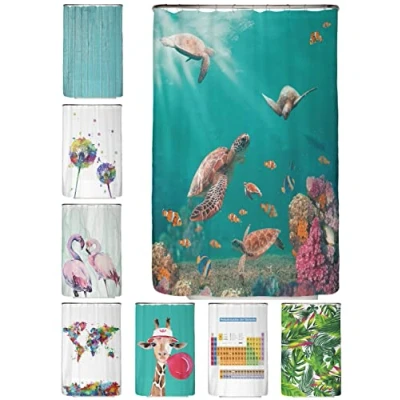 Abbildung von arteneur® Meeres Schildkröten Anti Schimmel Duschvorhang 120x200 Recycelt mit Öko Tex Standard 100 Beschwerter Saum, Blickdicht, Wasserdicht, Waschbar, 8 Haken &amp; E Book