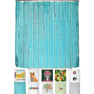 Abbildung von arteneur® Holz Türkis Anti Schimmel Duschvorhang 180x200 Recycelt mit Öko Tex Standard 100 Beschwerter Saum, Blickdicht, Wasserdicht, Waschbar, 12 Ringe &amp; E Book Reinigungs Tipps