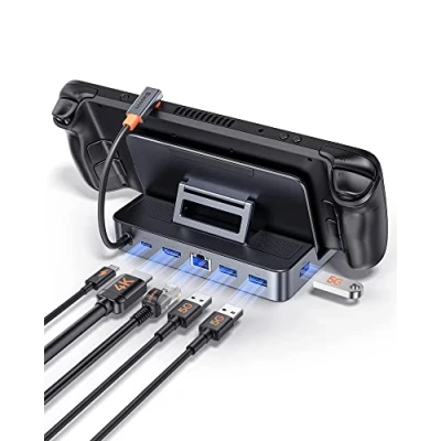 Abbildung von Baseus Steam Deck Dock mit Verstellbares Ständedesign, 6 in 1 für Docking Station HDMI 4K@60Hz, 3 USB A 3.0, Ethernet und PD 100W Schnelles Laden, Zubehör