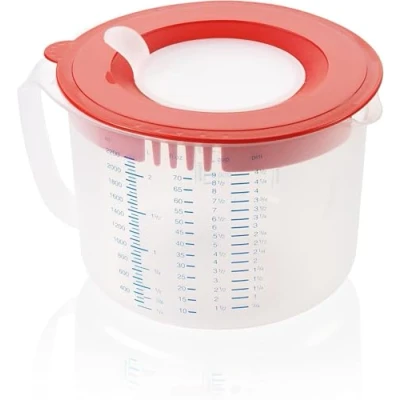 Abbildung von Leifheit 3in1 Messbecher 2,2L Rührbecher mit Sprützschutz und Verschlussdeckel zum Aufbewahren, verstellbarem Ausguss, gummierter Boden, spülmaschinengeeignet, ideal Backen Kochen