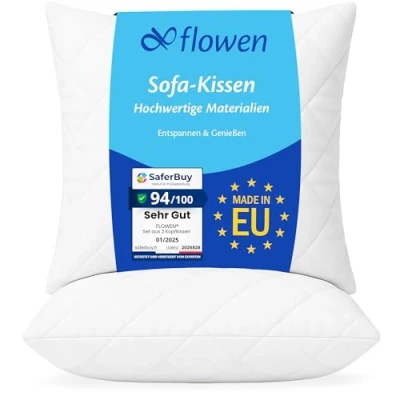Abbildung von Flowen Kissen 60x60 Kopfkissen 2er Set für Sofa und Bett Innenkissen Hypoallergene Anti Milben Kissenfüllung mit Weicher Gesteppter Kissenbezug Abnehmbarem Waschbaren Haus/Hotel
