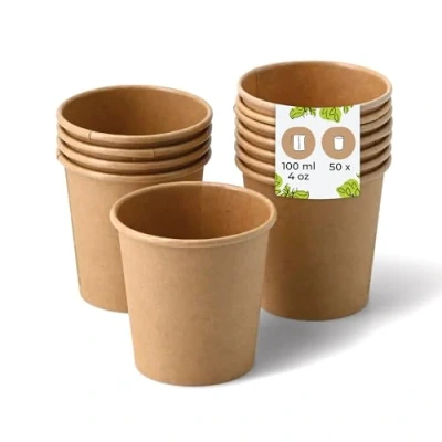 Abbildung von BIOZOYG 50 Stück Kaffeebecher Pappbecher 100ml / 4 oz Ø 62 mm braun Einwegbecher plastikfrei Becher aus nachhaltiger Forstwirtschaft Einweg