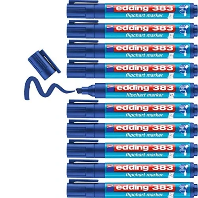 Abbildung von edding 383 Flipchart Marker blau 10 Stifte Keilspitze 1 5 mm Stift zum Schreiben, Zeichnen und Markieren auf Flipcharts Tinte schlägt nicht durch Papier trocknet aus farbintensiv