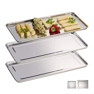 Abbildung von Relaxdays 10030060_59 Servierplatte, 3er Set, Edelstahl, spülmaschinenfest, Wurst, Käse, Party, Schlemmerplatte, 45,5x22 cm, Silber