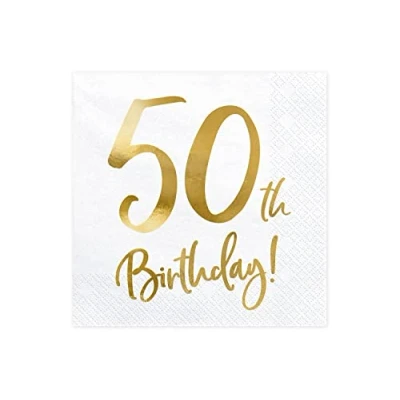 Abbildung von Servietten 50. Geburtstag 33x33 cm 3 lagig 20 Stück Papierservietten Servierten für und Party weiß Gold Bedruckt