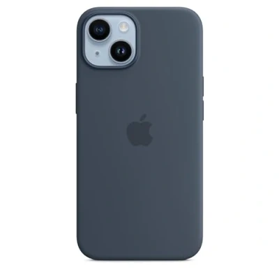 Abbildung von Apple iPhone 14 Silikon Case mit MagSafe Sturmblau ​​​​​​​