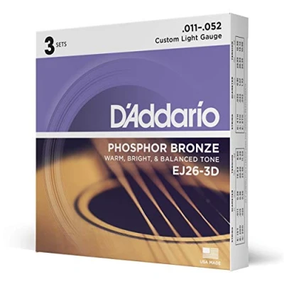 Abbildung von D&#039;Addario Gitarrensaiten Westerngitarre Akustikgitarre Acoustic Guitar Strings EJ26 3D Custom Light, 11 52 3 Stück