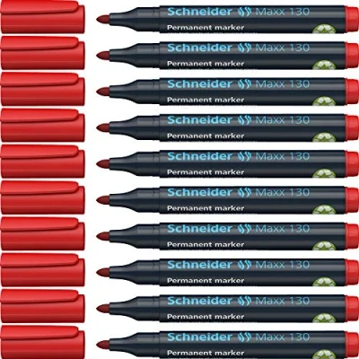 Abbildung von Schneider Maxx 130 Permanent Marker mit Rundspitze (Strichstärke: 1 3 mm, nachfüllbar) 10er Packung rot