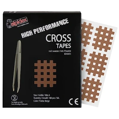 Abbildung von ALPIDEX Cross Tape 180 Stück Größe A beige Gitter Tapes Gitterpflaster Pflaster mit antistatischer Pinzette Gittertape Wasserfest Starker Kleber