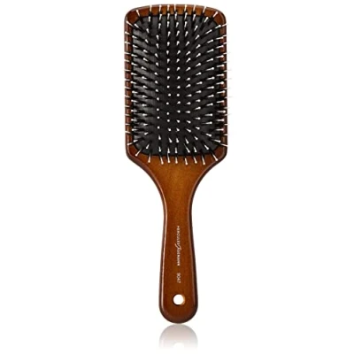 Abbildung von HERCULES SÄGEMANN Paddle Brush, 11 reihig Haarpflegebürste aus Holz zum Entwirren, mit Wildschweinborsten und Polyamidstiften kleinen Kugelköpfen für gesundes Haar Farbe: Dunkles
